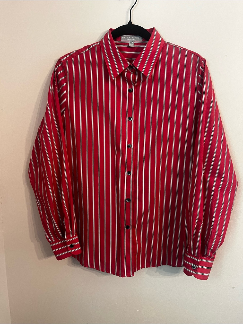 Foxcroft Red Striped Long-Sleeve Dress Shirt